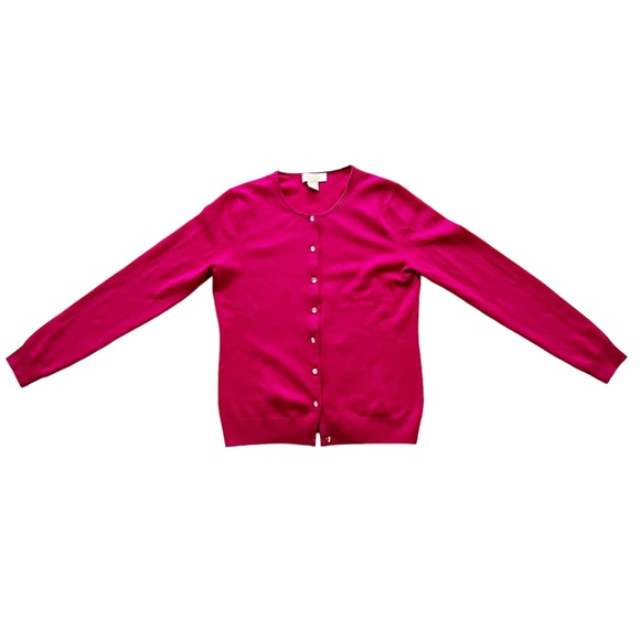 PECK & PECK 2 Ply Cashmere Cardigan Sweater Gem Buttons Satin Collar Sz M Clean! - Picture 2 of 12